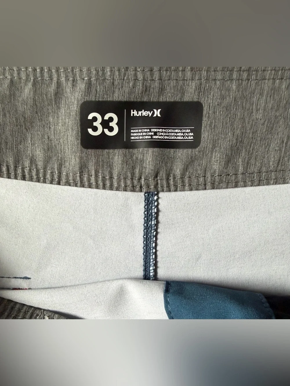 Hurley Blue, White & Orange Colorblock Swim Board Shorts size 33
